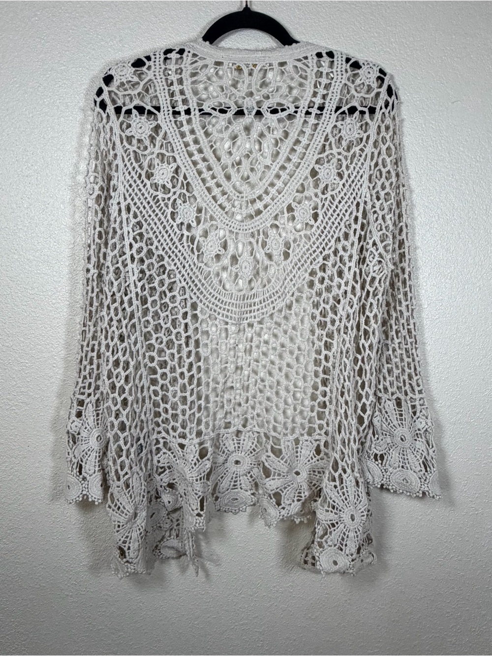 Women’s Small Crochet Open Knit Cardigan Bell Sleeve Boho Hippie Coastal Cowgirl